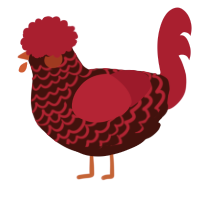 Duality of Man, a black and maroon chicken with a lace pattern