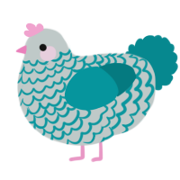 Melangée, a silver and teal chicken with a lace pattern