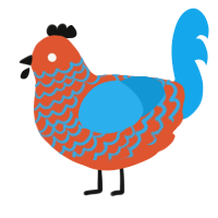 A vermilion and sky chicken with a lace pattern