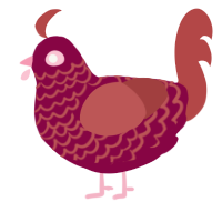 A maroon and red chicken with a lace pattern