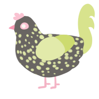 A grey and lemon chicken with a speckle pattern