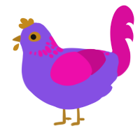 A blurple and fuchsia chicken with a neck-speckle pattern