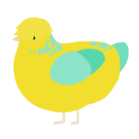 A yellow and mint chicken with a neck-speckle pattern