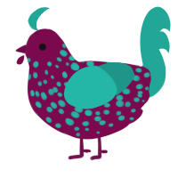 A wine and turquoise chicken with a speckle pattern