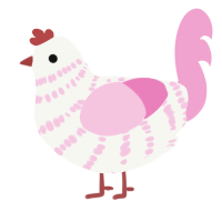 A white and pink chicken with a bar pattern