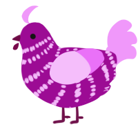 A plum and lavender chicken with a bar pattern