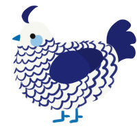 A white and navy chicken with a lace pattern