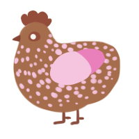 A brown and pink chicken with a speckle pattern