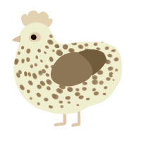 A rose and grey chicken with a speckle pattern