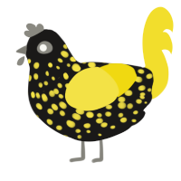 A sable and yellow chicken with a speckle pattern