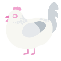 A white and mist chicken with a neck-speckle pattern