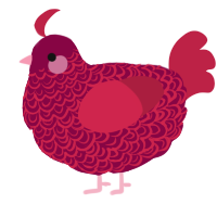 A maroon and crimson chicken with a double-lace pattern