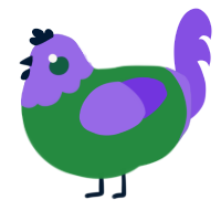 A viridian and blurple chicken with a head pattern