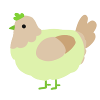 A apple and beige chicken with a head pattern