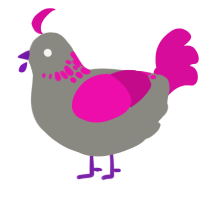 A ash and fuchsia chicken with a neck-speckle pattern