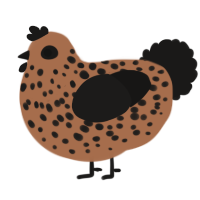 A brown and sable chicken with a speckle pattern