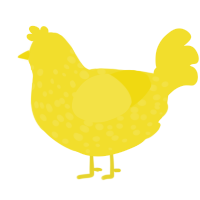 A yellow chicken with a speckle pattern