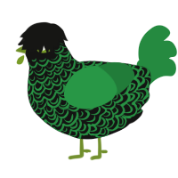 A black and viridian chicken with a double-lace pattern