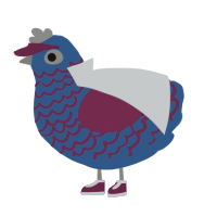 A ultramarine and maroon chicken with a lace pattern