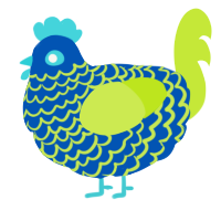 A ultramarine and lime chicken with a lace pattern
