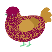 A maroon and gold chicken with a double-lace pattern