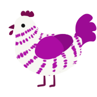 A white and plum chicken with a bar pattern