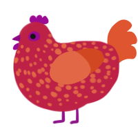 A crimson and vermilion chicken with a speckle pattern