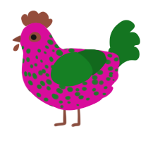 A fuchsia and leaf chicken with a speckle pattern