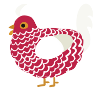 A crimson and white chicken with a lace pattern