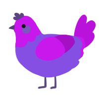 Inverted, a blurple and amethyst chicken with a head pattern