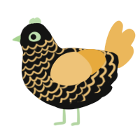 A black and honey chicken with a lace pattern