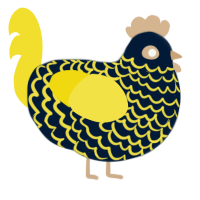 A tumblr and yellow chicken with a lace pattern