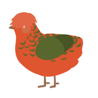 A vermilion and olive chicken with a half-lace pattern