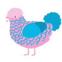 A pink and cerulean chicken with a lace pattern