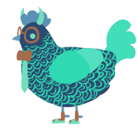 Embroidery, a beige and crimson chicken with a double-lace pattern