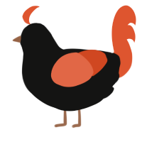 A black and vermilion chicken