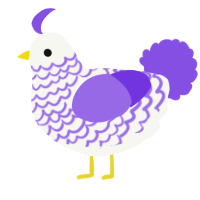 A white and blurple chicken with a lace pattern