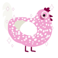 A pink and white chicken with a speckle pattern
