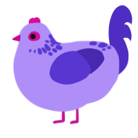 A lilac and indigo chicken with a neck-speckle pattern