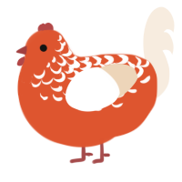 A vermilion and cream chicken with a half-lace pattern