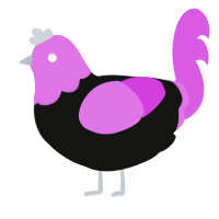 A black and orchid chicken with a head pattern