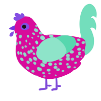 Cotton Candy, a fuchsia and mint chicken with a speckle pattern