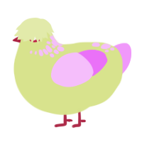 A lemon and lavender chicken with a neck-speckle pattern