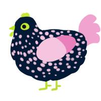 A tumblr and pink chicken with a speckle pattern