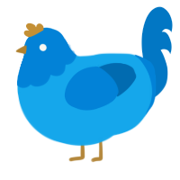 Bluey, a sky and sapphire chicken with a head pattern
