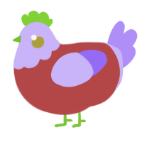 A red and lilac chicken with a head pattern