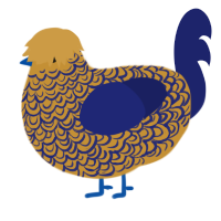 A gold and navy chicken with a double-lace pattern