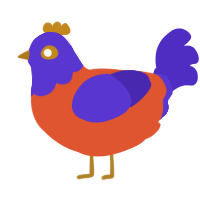 A vermilion and indigo chicken with a head pattern
