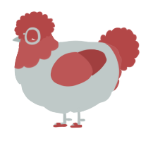 A silver and red chicken with a head pattern