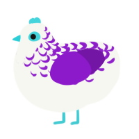 A white and violet chicken with a half-lace pattern